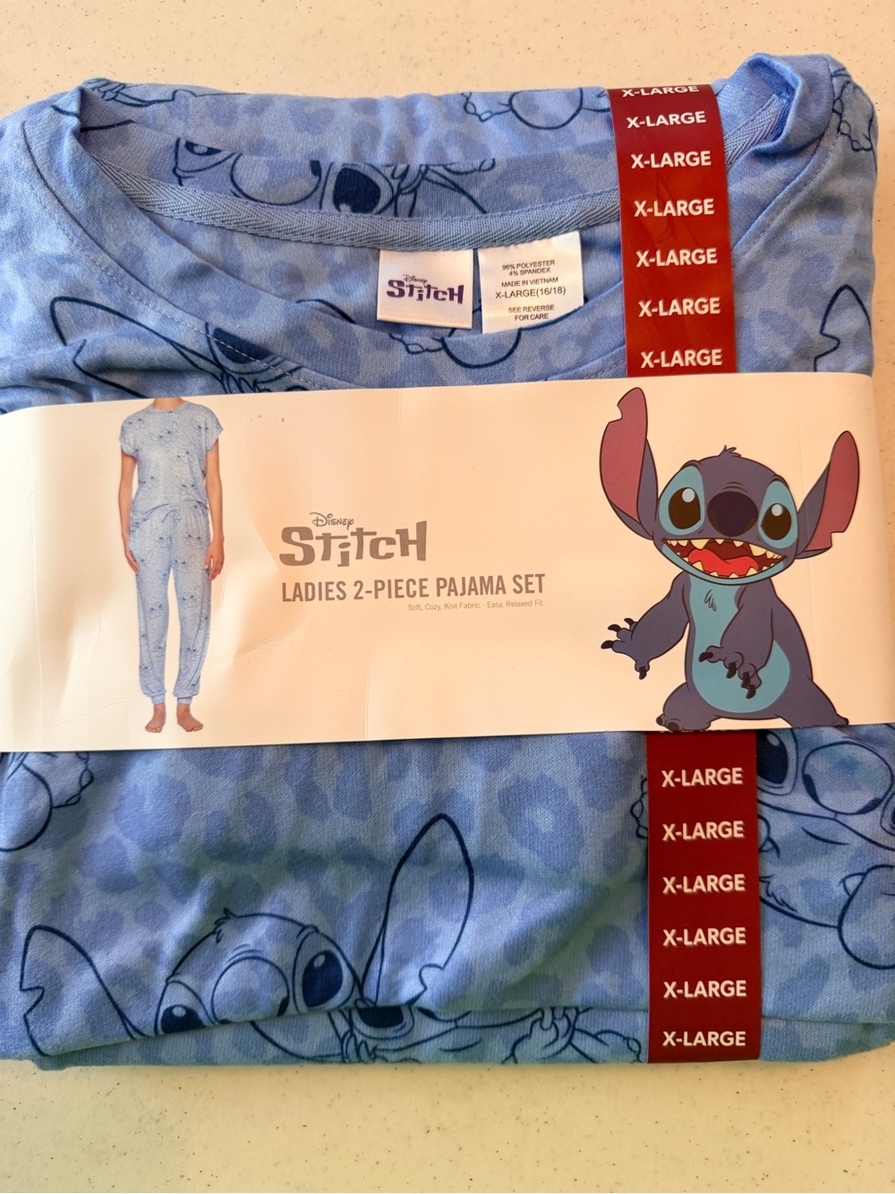 Disney Ladies Stitch 2-Piece Pajama Set - Light Blue